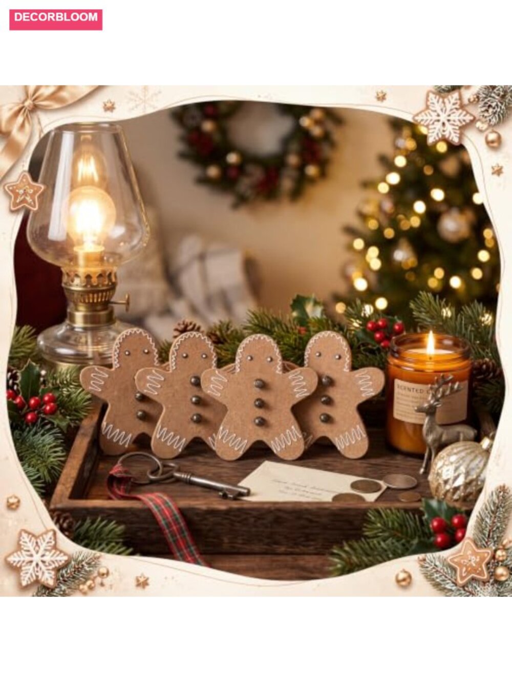 12 Pcs Cork Gingerbread Man Christmas Ornaments Tiered Tray Decor Farmhouse - Picture 3 of 6